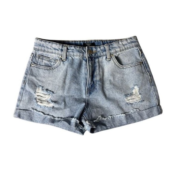 Forever 21 Kids Distressed Denim Shorts Light Wash Ripped Summer Casual 13/14 - Picture 1 of 7